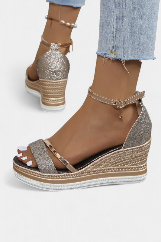 Corinne Sandalias Ortopédicas con Plataforma Wedge y Acabado Brillante