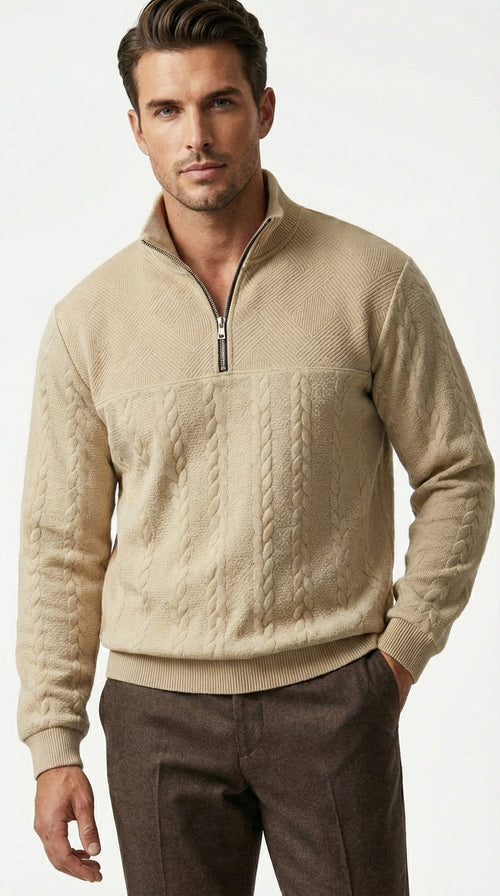 HANK - Sudadera elegante estilo quarter‑zip