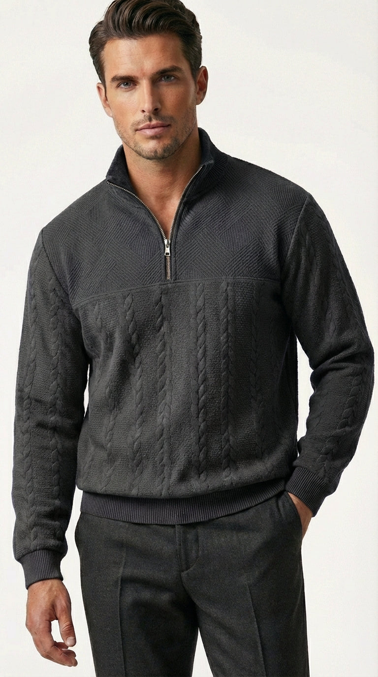 HANK - Sudadera elegante estilo quarter‑zip